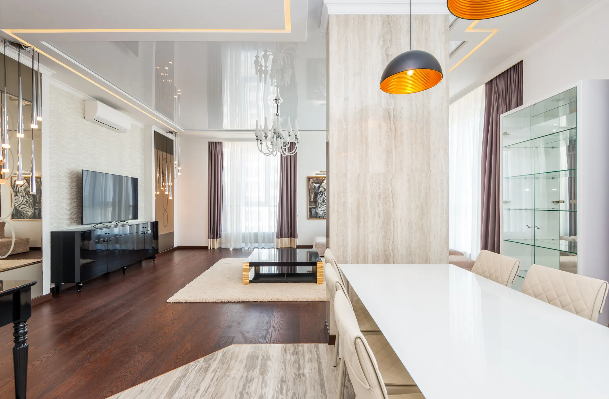 Penthouse Alba à Luxembourg-Merl, séjour ouvert avec grandes baies vitrées